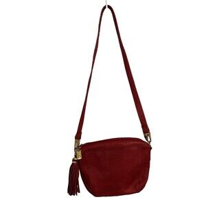 Tignanello Purse Women Red Leather Crossbody Tassel Gold Zipper Casual Boho Vtg